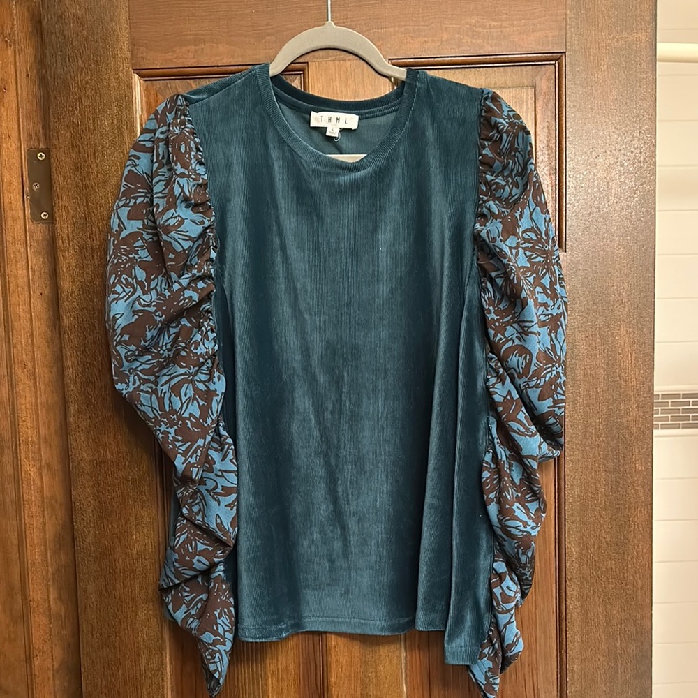 Women's Blue and Brown Top
